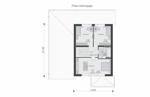 Одноэтажный дом с мансардой, гаражом и четырьмя спальнями